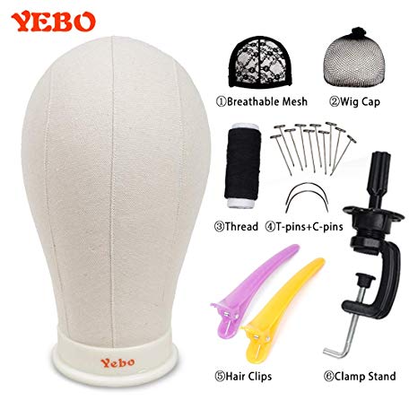 YEBO 23 Inch Canvas Head Polyurethane Block Wig Mannequin Head for Display Style With Mount Hole
