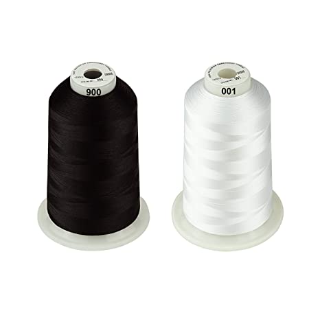 Simthread 42 Options Various Assorted Color Packs of Polyester Embroidery Machine Thread Huge Spool 5000M for All Embroidery Machines (1 Black 1 White)