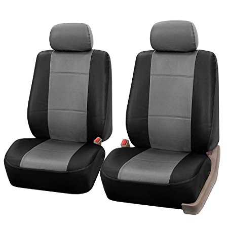 FH Group Universal Fit Front Car Seat Cover - Faux Leather (Gray/Black), Set of 2