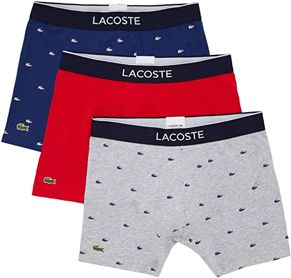 Lacoste Mens Essential 3 Pack Allover Croc Boxer Briefs Boxer Briefs