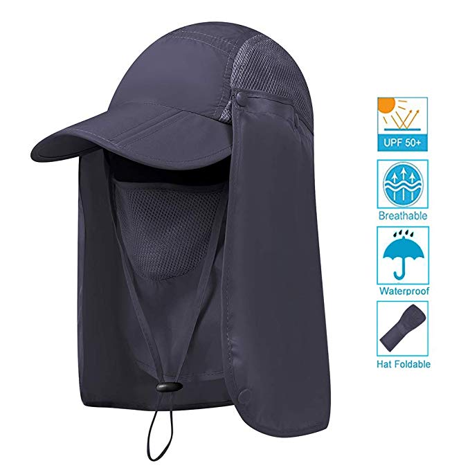 AOKELILY Sun Hats for Men/Women Outdoor UPF 50  Waterproof Sun Caps Flap Hats UV 360° Solar Protection Breathable Quick-Drying Face Neck Flap Cover Sun Hats