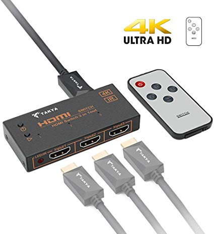 HDMI Switch with Remote, Takya 3 Way HDMI Switch 3 in 1 Out Transfer Resolution 4K x 2K / 3D /Full HD 1080p for HDTV/Xbox/Camera/PS3/PS4, with IR Receive, 3 HDMI Input&1 HDMI Output Adapter