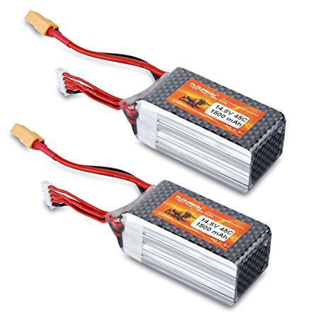 FLOUREON 4S 14.8V 1500mAh 45C Lipo Battery with XT60 Plug for RC Airplane RC Helicopter RC Car Truck RC Boat RC Hobby Drone (2PCs)