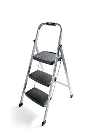 Rubbermaid RM-3W Folding 3-Step Steel Frame Stool with Hand Grip and Plastic Steps, 200-Pound Capacity, Silver Finish