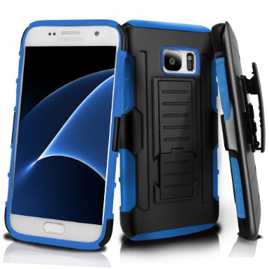 S7 Case Nuomaofly Heavy Duty Armor Holster Defender Full Body Protective Hybrid Case Cover with Belt Swivel Clip for Samsung Galaxy S7 Edge Blue