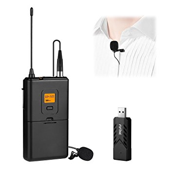 Fifine UHF Wireless Lavalier Microphone System with Bodypack Transmitter, USB Receiver, Lapel Mic for Computer, Laptop, PC, Macbook, Perfect for Recording, Presentation & Interview. (K031)