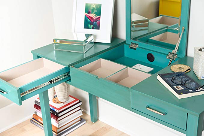 Alveare Home 8008-861 Aimee Vanity Desk Makeup Dressing Table, Turquoise