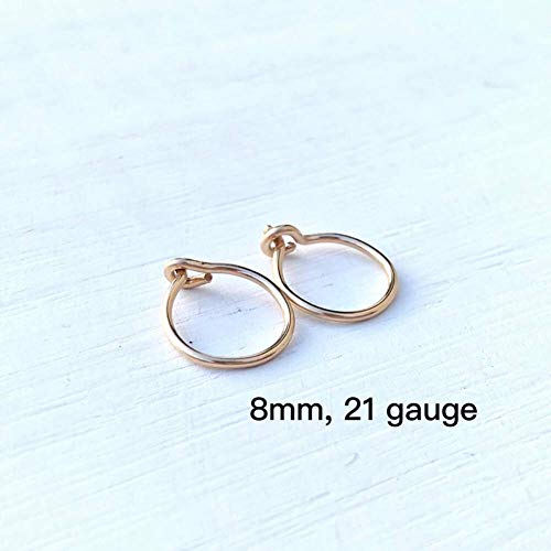 Small 8mm Gold Hoop Earrings for Cartilage Women, 14K Yellow Gold Filled Handmade Tiny Thin Huggie Hoops