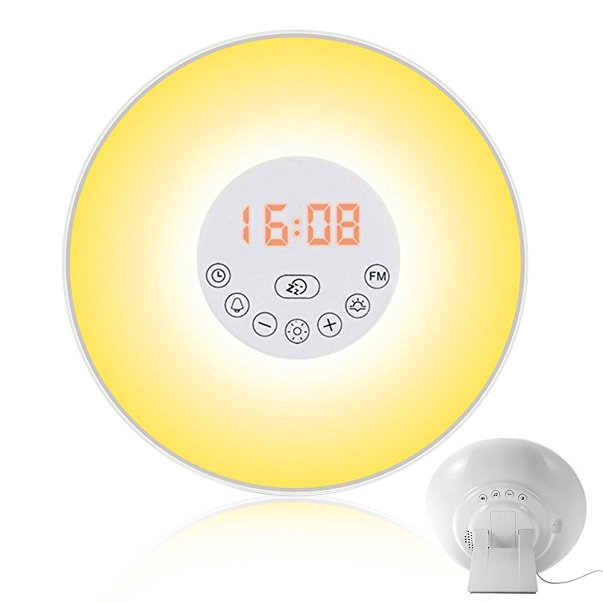 LUNSY Sunrise Alarm Clock Wake Up Light Sunrise Simulation Alarm Clock with Nature Sounds, FM Radio, Touch Control and USB Charger