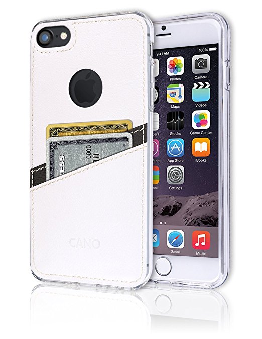 iPhone7, 4.7" Case [Leather Back Cover] [Wallet Case] [2 Card Holder] Soft Slim Fit Hybrid Polyurethane TPU Flexible Back Bumper Slot Lightweight Shock Absorbing Protection For Apple iPhone 7 (White)