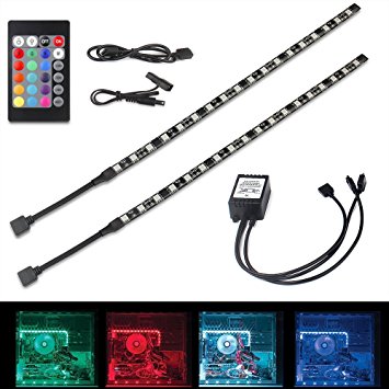 RGB Desktop LED Computer Light Strip - Speclux 2pcs PC Computer Mid Tower Case Kit with 24 key Remote control,RGB 5050 SMD Magnetic LED Light Flexible Lamp Strip