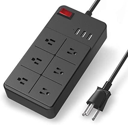 Power Strip with USB, Duvik 6 AC Outlets and 3 USB Charging Ports 1250W/10A, 5 Feet Long Extension Cord, Ideal for Computers, Home Theatre, Appliances, Office Equipment - Black