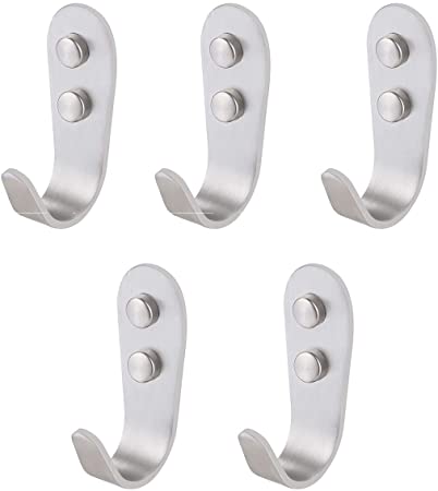 KES Brushed Stainless Steel Coat and Hat Single Hook Heavy Duty Wall Mount, 5-Pcs Value Pack