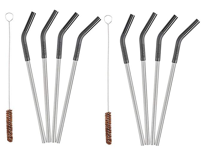 Klean Kanteen 5 Piece Stainless Steel Straw Set with Safe Silicone Flex Tip and Cleaning Brush