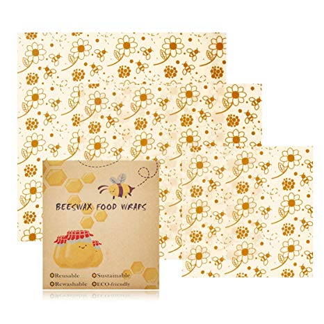 ARCBLD Beeswax Wraps, Eco-Friendly Sustainable Reusable Durable BPA-Free, cover for Bowls and Fruits, Vegetables to Keep Fresh (Yellow Bee and Flower Pattern Wraps)