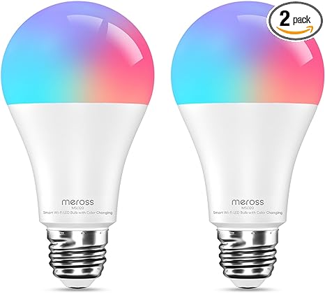 meross Wi-Fi Smart Light Bulb, Color Changing Led Bulbs Compatible with Alexa and Google Home, 2700K-6500K Tunable White, 810 Lumens 60W Equivalent, A19, E26, 2 Pack