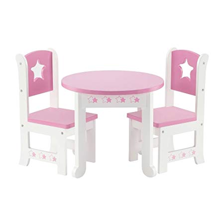 18 Inch Doll Furniture | Lovely Pink and White Table and 2 Chair Dining Set | Fits American Girl Dolls (Star Theme)