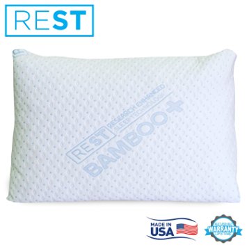 Blended Memory Foam Pillow With Super Soft Rayon Cover Derived From Bamboo, By REST. Made In The USA! Measures 20" x 36" (KING PILLOW)