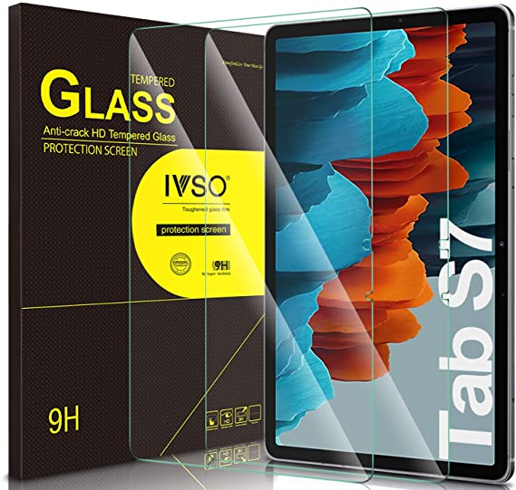 IVSO Screen Protector for Samsung Galaxy Tab S7, for Samsung Galaxy Tab S7 Screen Protector, Clear Tempered-Glass Flim Screen Protector for Samsung Galaxy Tab S7 (SM-T870/875) 11 2020, 2 Pack