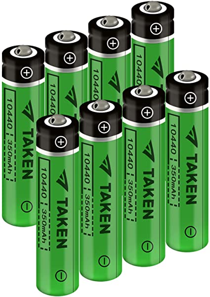 Taken 10440 Battery 3.7V Li-Ion Rechargeable 350mAh Button Top for LED Flashlight Torch - 8 Pack