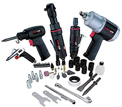 EXELAIR by Milton 50-PC Light-weight Composite Automotive Air Tools with High Torque Impact Wrench, Ratchet, Die Grinder, Air Hammer & Blow Gun