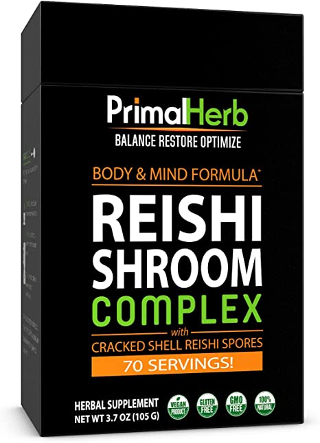 Reishi Mushroom Extract with Reishi Spores | by Primal Herb | Supports Body & Mind | Ganoderma Lucidum Extract Powder Formula | 70 Servings - Includes Bamboo Spoon