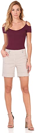 Rekucci Women's Ease into Comfort 6 inch Cuffed Short with Button Detail