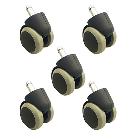 Office Chair Caster Wheels, KinHom 2 Inches Diameter, Universal Standard Steam Size 7/16 x 7/8 (11mm x 22mm) Heavy Duty Support 110 lbs. Safe For Hardwood floors, Color Black/Gray (Pack of 5)