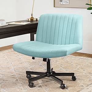 LEMBERI Criss Corss Chair with Wheels,Fabric Padded Armless Wide Office Desk Chairs,120° Rocking Swivel Mid Back Computer Task Vanity Chair for Home Office, Small Space