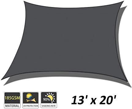 Cool Area 13' x 20' Rectangle Sun Shade Sail for Patio Garden Outdoor, UV Block Canopy Awning, Graphite