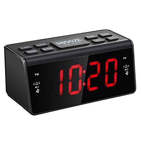 Topop Digital FM/AM Alarm Clock Radio with Dual Alarms, Snooze Function, 1.5-inch Large LED Display, Battery Backup for Power Failure