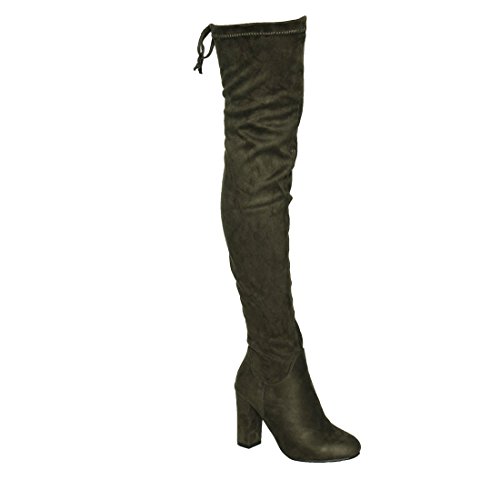 Beston DE01 Women's Block Heel Drawstring Over The Knee Thigh High Stretchy Boot