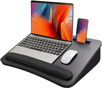 HUANUO Lap Laptop Desk - Portable Lap Desk with Cushion, Fits up to 17 inch Laptop, with Anti-Slip Strip & Storage Function for Home Office Students Use as Computer Laptop Stand - Black, HNLD28B