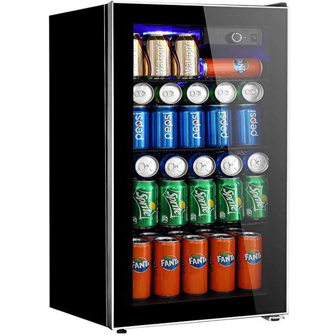 Tavata Beverage Refrigerator and Cooler - 3.2 Cu. Ft. Drink Fridge with Glass Door for Soda, Beer or Wine - Small Beverage Center with 3 Removable Shelves for Office/Man Cave/Basements/Home Bar