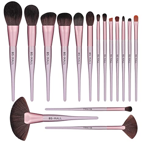 BS-MALL Makeup Brushes Premium Synthetic Foundation Powder Concealers Eye Shadows Silver Black Makeup Brush Sets(16 Pcs,Purple) …