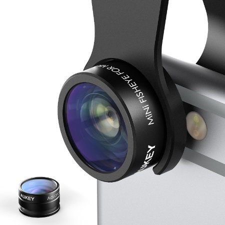 AUKEY Mini Lens Kit 2 in 1 Clip On with 160 Degree Fisheye Lens   20X Macro Lens For iPhone 6 / 6 Plus, 6s / 6s Plus, iPad Air 2, iPad Mini 4 / 3 / 2, Android Smartphones and Other Tablets