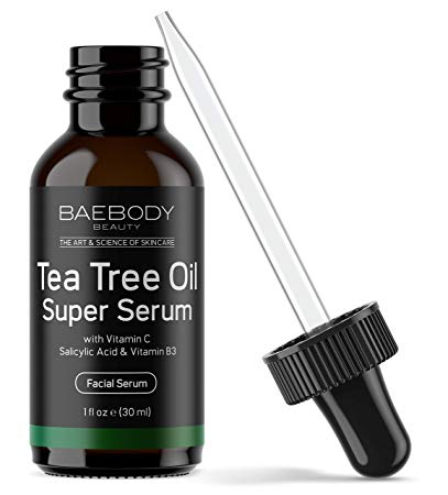 Tea Tree Oil Super Serum For Acne-Prone Skin To Fight the Appearance Of Acne and Blemishes. With Retinol, Vitamin C, Rosehip Seed Oil, and Niacinamide To Assist In More Radiant Skin.