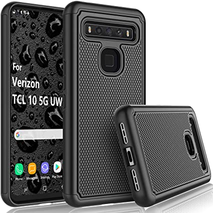 TCL 10 5G UW Case, Verizon TCL 10 5G UW Cute Case, Tekcoo [Tmajor] Hybrid Solid Shock Absorbing [Black] Rubber Silicone TPU & Plastic Scratch Resistant Bumper Grip Sturdy Hard Phone Cases Cover