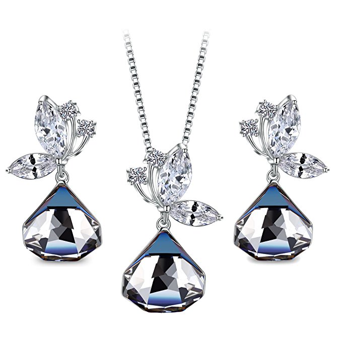 Butterfly Jewelry Set, T400 Changing Color Triangle Shape Pendant Necklace and Earrings Made with Swarovski Crystals