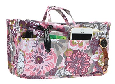 Printed Purse Insert Organizer,13 Pockets in Handbag Liner Bag In Bag with Zipper and Handles