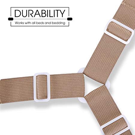 Bed Sheet Fasteners/Grippers/ Straps, Adjustable Elastic Suspenders Gripper Holder Straps Clip for Bed Sheets,Mattress Pad Covers, Sofa Cushion, Set of 4 - Brown (3 Clips)