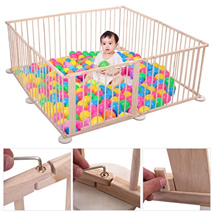 JAXPETY Baby Playpen Kids Safety 8 Panels Play Center Yard Home Indoor Outdoor New Pen (8, Wood)