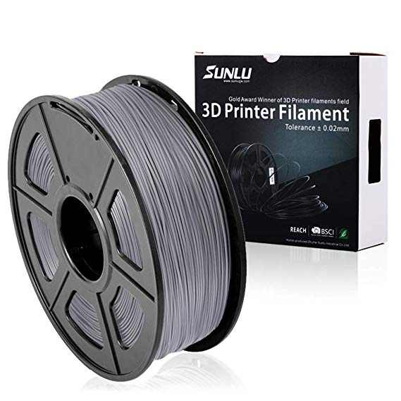 SUNLU 3D Printer Filament PLA Plus, 1.75mm PLA Filament, 3D Printing Filament Low Odor, Dimensional Accuracy 0.02 mm, 2.2 LBS (1Kilogram) Spool 3D Filament for 3D Printers and 3D Pens, Grey PLA Plus