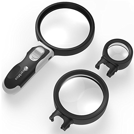 Magnifying Glass With Light BearMoo Lighted Magnifier With 3 Detachable Illuminated Lenses 2.5X 5X 16X - Ideal For Seniors, Macular Degeneration, Maps, Jewellery, Watch Repair, Hobbies