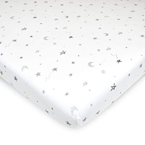 American Baby Company 100% Cotton Value Jersey Knit Fitted Bassinet Sheet, Grey Star and Moon