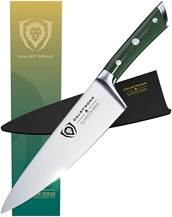 DALSTRONG Chef Knife - 8" - Gladiator Series - Forged ThyssenKrupp High Carbon German Steel - Full Tang - Army Green ABS Handle - w/Sheath