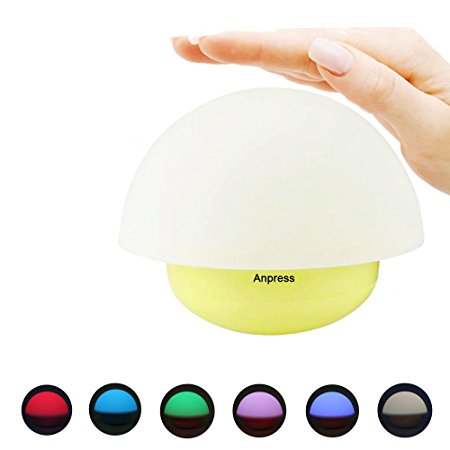 Anpress Tumbler Mushroom Design Colorful Night Light Touch Sensor Dimmable LED Nightlights with Softlight,Stronglight and 7 Colorful Light Best Gift for Baby Room, Bedroom, Nursery, Outdoor (Yellow)