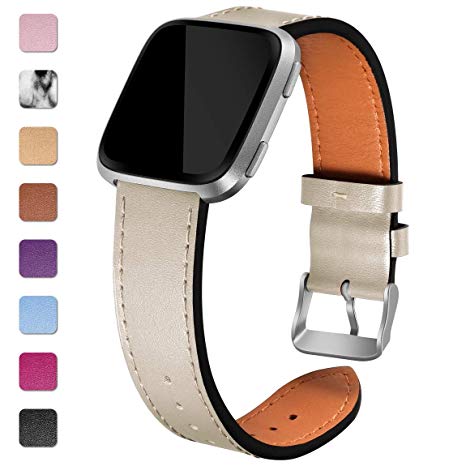 Maledan Replacement Bands Compatible for Fitbit Versa, Genuine Leather Band Replacement Accessories Strap for Fitbit Versa Smart Watch, Women Men