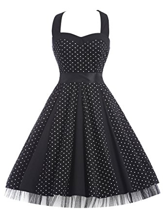 GRACE KARIN Women Vintage 1950s Halter Cocktail Party Swing Dress With Sash