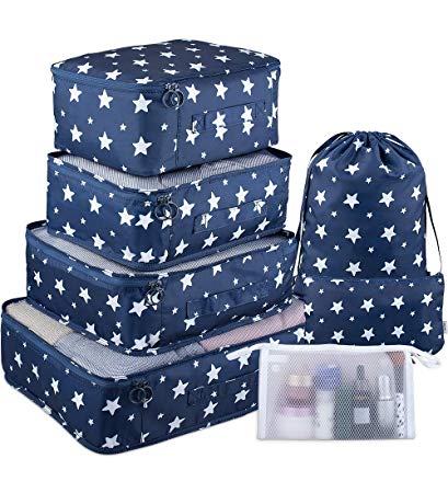 Packing Cubes 7 Pcs Travel Luggage Packing Organizers Set with Toiletry Bag (Navy Star)